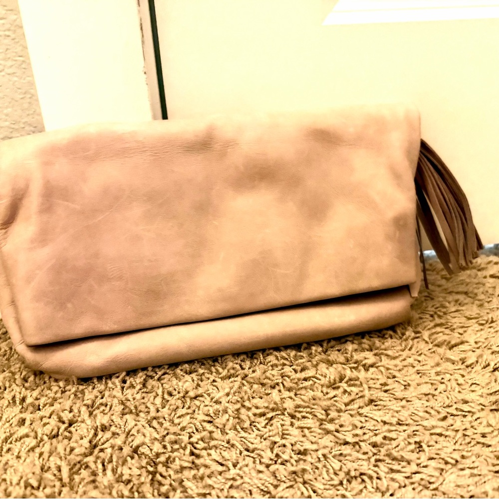 J. Crew Lavender Fold Over Convertible Leather Clutch